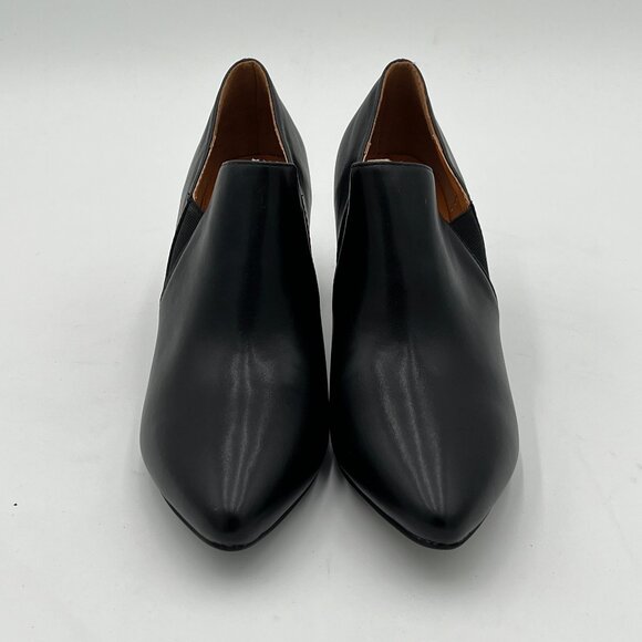 Black Women’s V-Cut Loafers Chunky Heels Loafer Pointed Toe Pump Causal Slip On - Picture 3 of 5